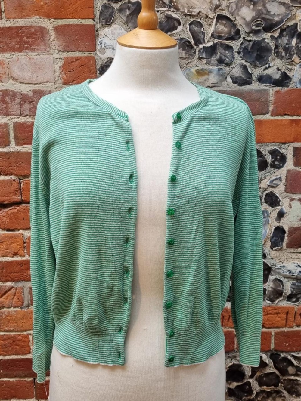 Vintage Green Striped Lightweight Button-Front Womenβs Sweater